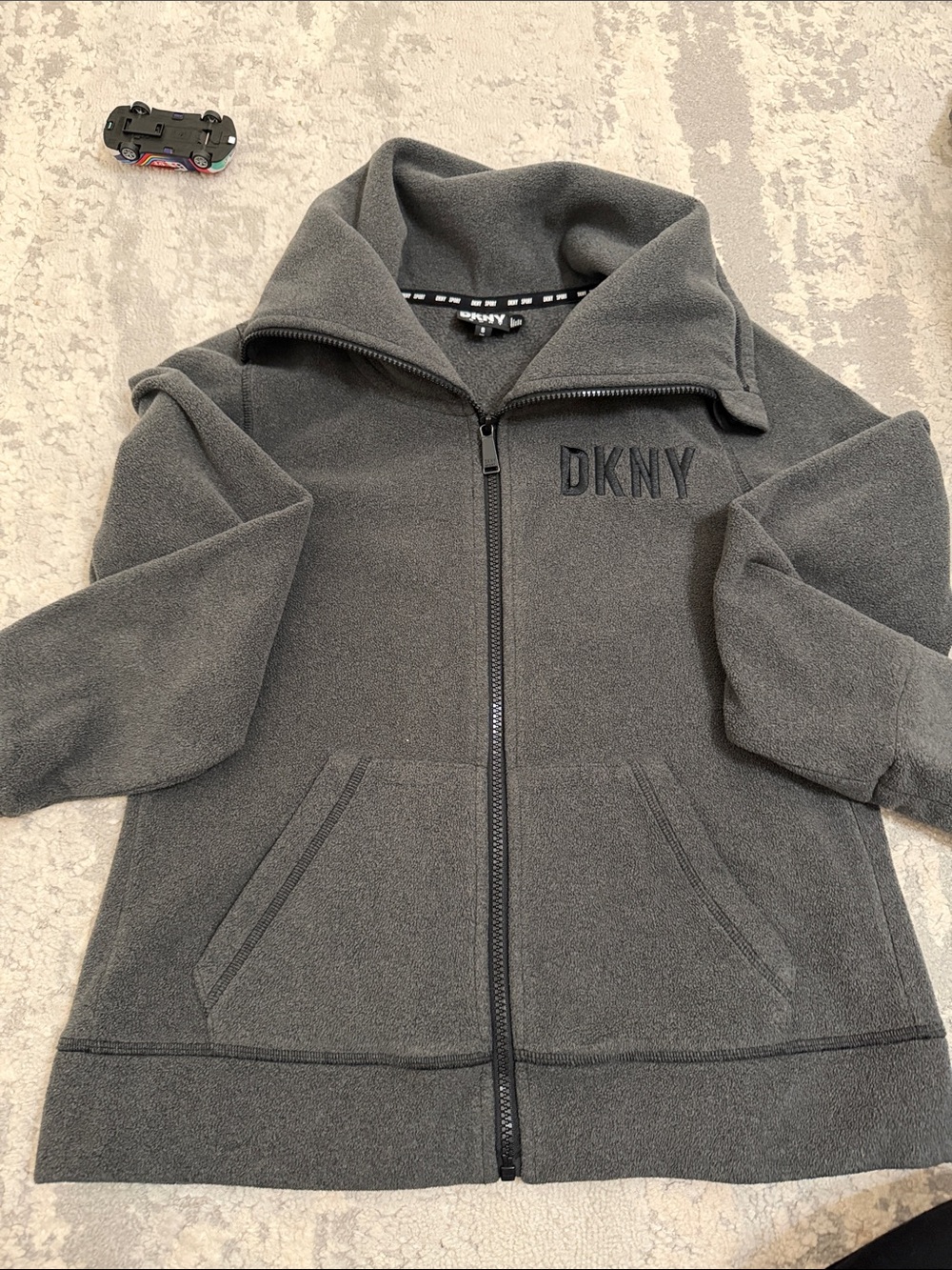 DKNY Charcoal Gray Full-Zip Fleece Jacket